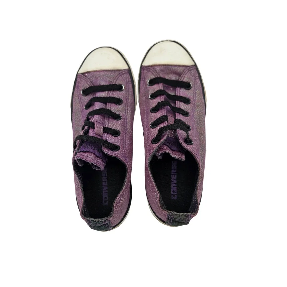 Converse All Star Girls Junior Size 2 Purple Glitter Low Top Sneakers 635478F